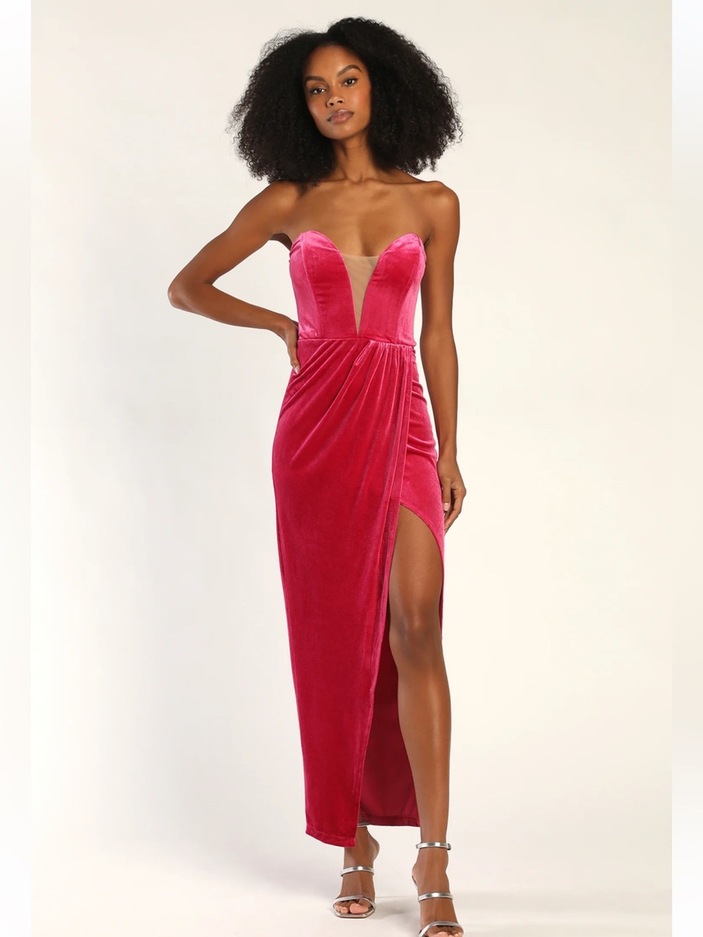 NWOT Lulus My Dream Come True Pink Velvet Strapless Maxi Dress - Picture 5 of 15